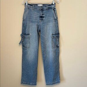 Celebrity Pink Re Generation Blue Denim Cargo Wide Leg Pants size S